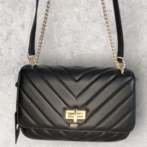 DKNY Black Quilted Veronica Shoulder Bag with Turn Lock - NWT - Picture 1 of 6